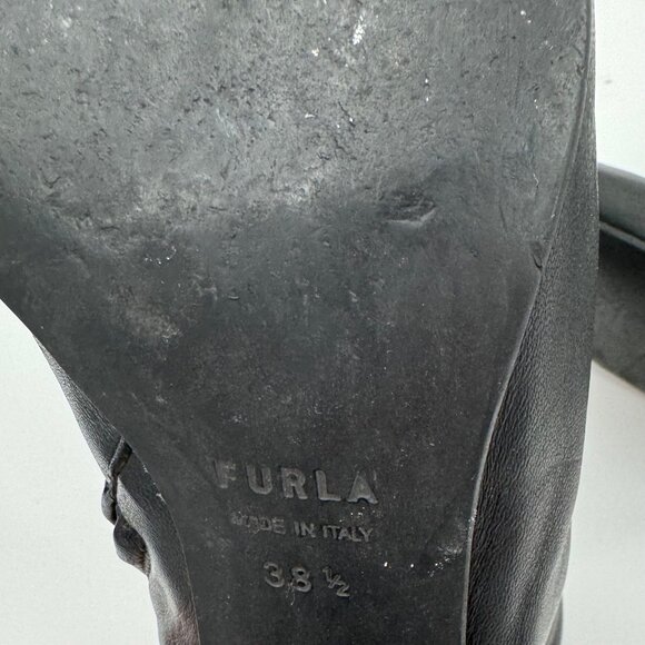 Furla Sirena Black Leather Square-Toe Ankle Boots Size7.5 or  38.5 Made In Italy - Picture 8 of 15